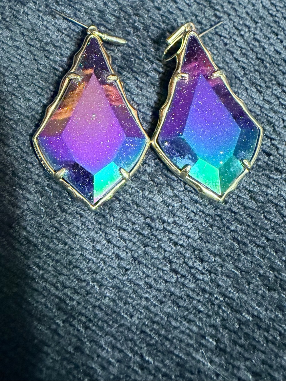 the Kendra Scott Faceted Alex Drop Earrings in Iridescent Blue Goldstone